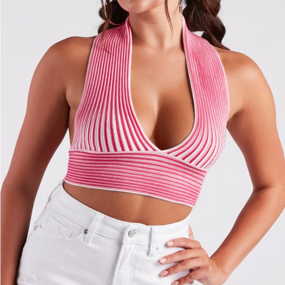 Windsor Pink Striped Halter Crop Top